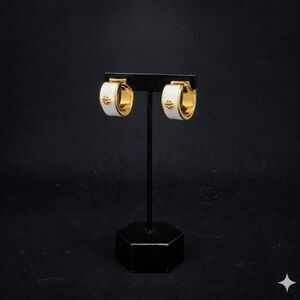 Tory Burch Gold white Enamel Hoop Earrings